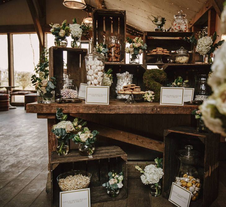 Wooden Crate Sweet Table | Wedding Decor | Cripps Barn Wedding | Andy Gaines Photography | Thompson Granger Films