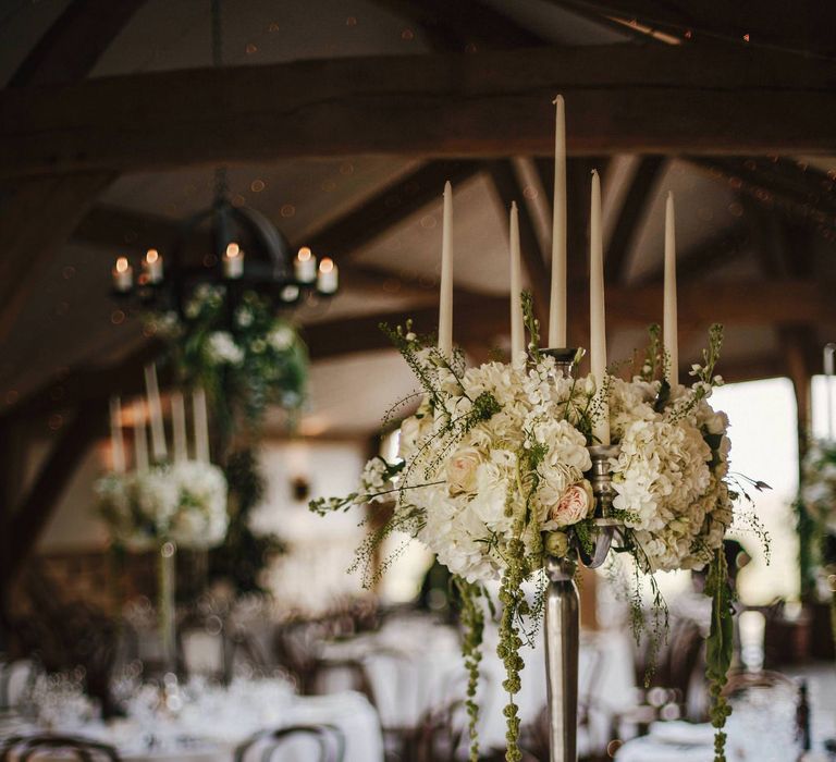 Floral Candelabra Centrepiece | Wedding Decor | Cripps Barn Wedding | Andy Gaines Photography | Thompson Granger Films