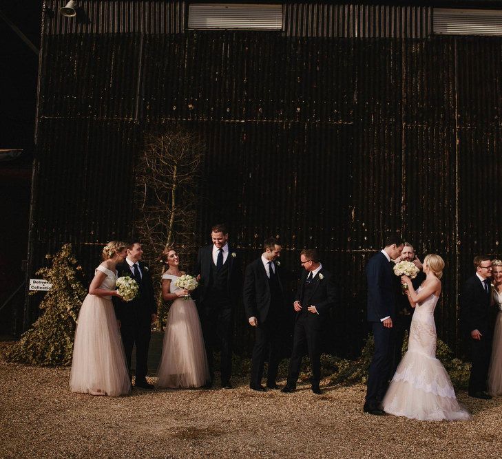 Wedding Party | Bride in Christos Costarello Wedding Dress | Bridesmaids in Blush Pink Tulle Skirts & White Top Separates | Andy Gaines Photography | Thompson Granger Films