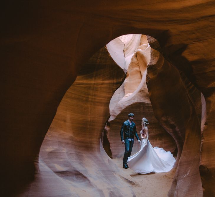 Dried Flower Crowns from Sophie & Luna | Antelope Canyon Arizona Elopement | Image by <a href="https://www.nataliejweddings.com/" target="_blank">Natalie J Weddings Photography</a>