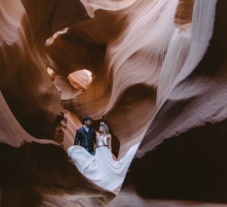 Dried Flower Crowns from Sophie & Luna | Antelope Canyon Arizona Elopement | Image by <a href="https://www.nataliejweddings.com/" target="_blank">Natalie J Weddings Photography</a>