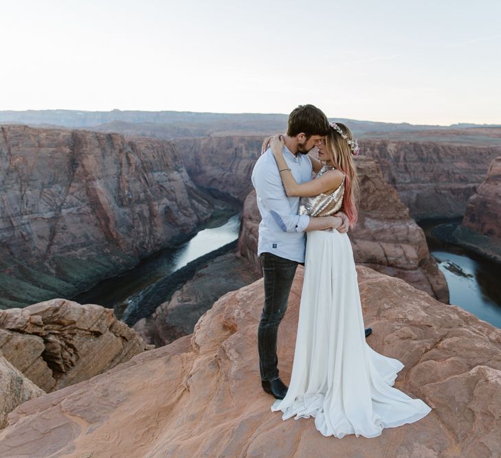 Dried Flower Crowns from Sophie & Luna | Antelope Canyon Arizona Elopement | Image by <a href="https://www.nataliejweddings.com/" target="_blank">Natalie J Weddings Photography</a>