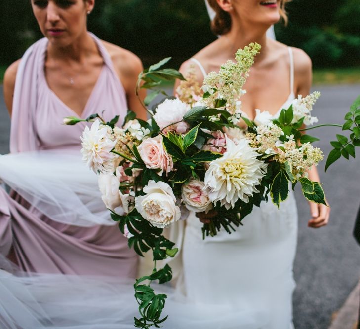 Oversized Wedding Bouquet With Pale Pink & White Roses & Dahlias