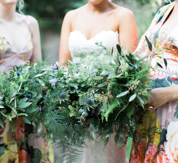 Bride with Foliage Filled Bouquet by Frog Manchester