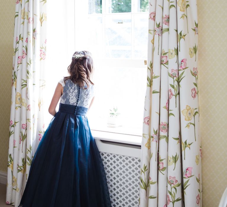 Bridal Preparations | Flower Girl in Navy Dress | Lucy Davenport Photography