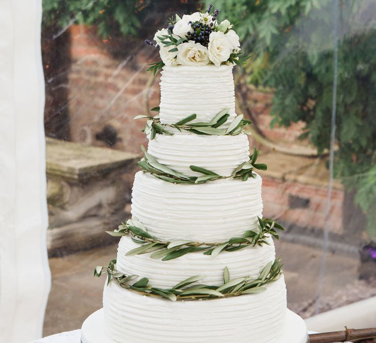 Wedding Cake | Botanical Marquee Reception with Hanging Greenery & Edison Light Installations | Lucy Davenport Photography