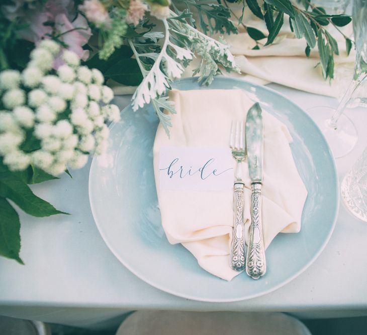 Blush Pink, Blue & Grey Tablescape | Styling by One Stylish Day