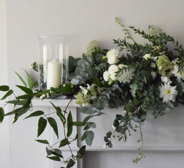 Fireplace Adorned with Florals | Summer Styling Reimagined | Florals by <a href="https://mirandahackettflowers.co.uk/ " rel="noopener" target="_blank”>Miranda Hackett Flowers</a>