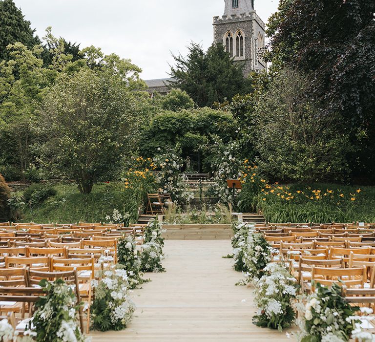 Meadow Flower Lined Aisle | Summer Styling Reimagined | Styling by <a href="https://www.onestylishday.com" rel="noopener" target="_blank">One Stylish Day</a> | Florals by <a href="https://www.vervainflowers.co.uk/" rel="noopener" target="_blank”>Vervain </a> | Image by <a href="https://missgen.com/" rel="noopener" target="_blank”>Miss Gen Photography </a>