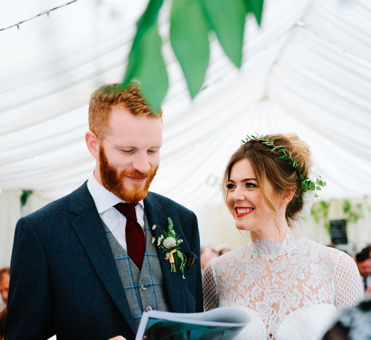 White, Gold & Green Farm Wedding In A Marquee In Scotland With Bride In Bespoke Dress & Images And Film From Tub Of Jelly