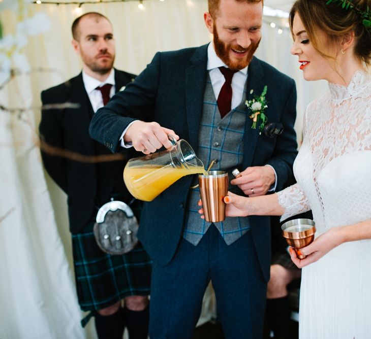 White, Gold & Green Farm Wedding In A Marquee In Scotland With Bride In Bespoke Dress & Images And Film From Tub Of Jelly