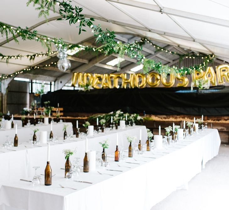 White, Gold & Green Farm Wedding In A Marquee In Scotland With Bride In Bespoke Dress & Images And Film From Tub Of Jelly