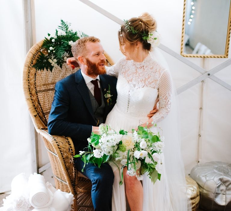 White, Gold & Green Farm Wedding In A Marquee In Scotland With Bride In Bespoke Dress & Images And Film From Tub Of Jelly