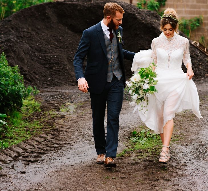 White, Gold & Green Farm Wedding In A Marquee In Scotland With Bride In Bespoke Dress & Images And Film From Tub Of Jelly