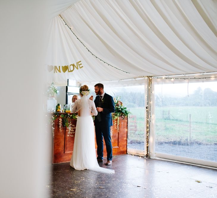 White, Gold & Green Farm Wedding In A Marquee In Scotland With Bride In Bespoke Dress & Images And Film From Tub Of Jelly