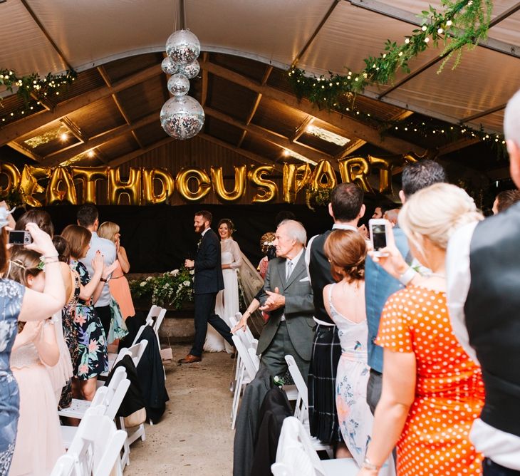 White, Gold & Green Farm Wedding In A Marquee In Scotland With Bride In Bespoke Dress & Images And Film From Tub Of Jelly