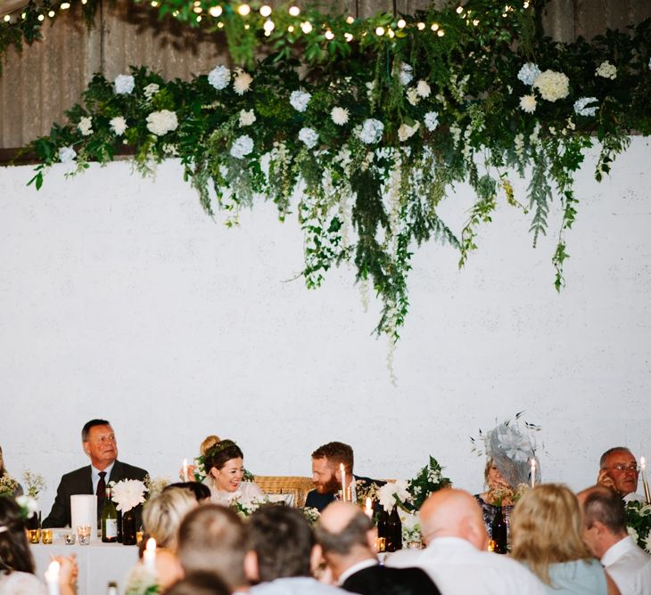 White, Gold & Green Farm Wedding In A Marquee In Scotland With Bride In Bespoke Dress & Images And Film From Tub Of Jelly