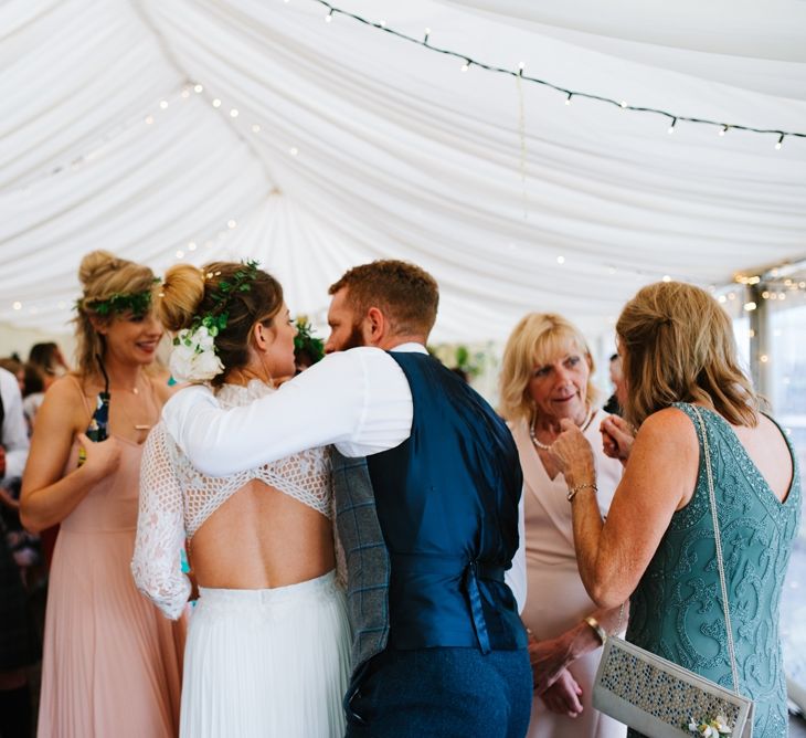 White, Gold & Green Farm Wedding In A Marquee In Scotland With Bride In Bespoke Dress & Images And Film From Tub Of Jelly