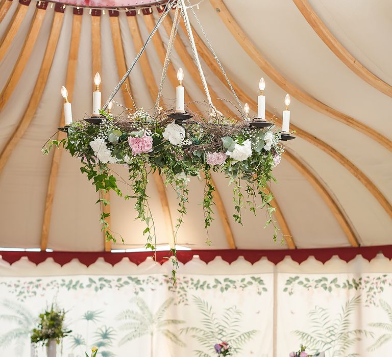 Marquee Wedding With Floral Chandelier