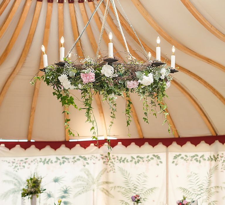 Marquee Wedding With Floral Chandelier