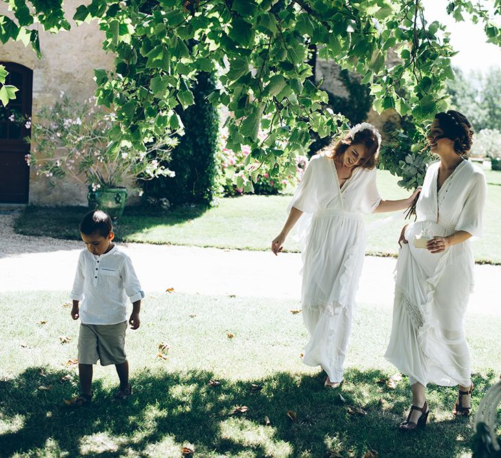 French Chateau Wedding At Château de la Bourlie With Bride In Vintage Gown & Bridesmaids In White Dresses By Silken Studio With Images From Lelia Scarfiotti