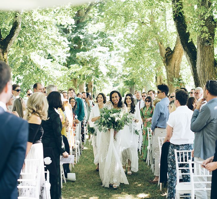 French Chateau Wedding At Château de la Bourlie With Bride In Vintage Gown & Bridesmaids In White Dresses By Silken Studio With Images From Lelia Scarfiotti