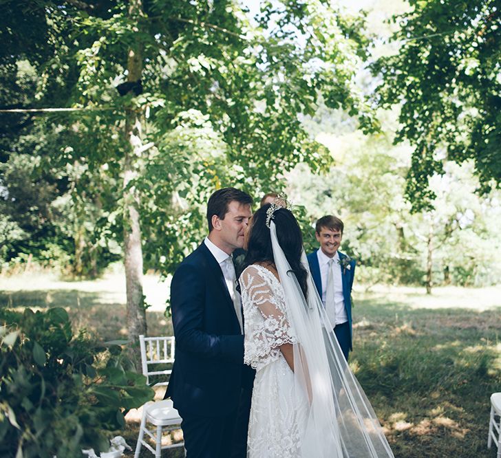 French Chateau Wedding At Château de la Bourlie With Bride In Vintage Gown & Bridesmaids In White Dresses By Silken Studio With Images From Lelia Scarfiotti