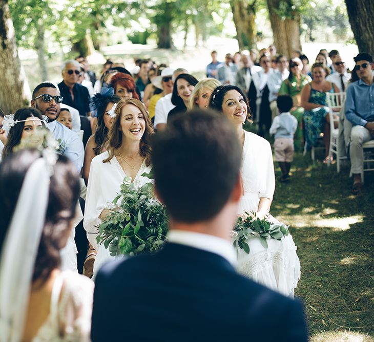 French Chateau Wedding At Château de la Bourlie With Bride In Vintage Gown & Bridesmaids In White Dresses By Silken Studio With Images From Lelia Scarfiotti