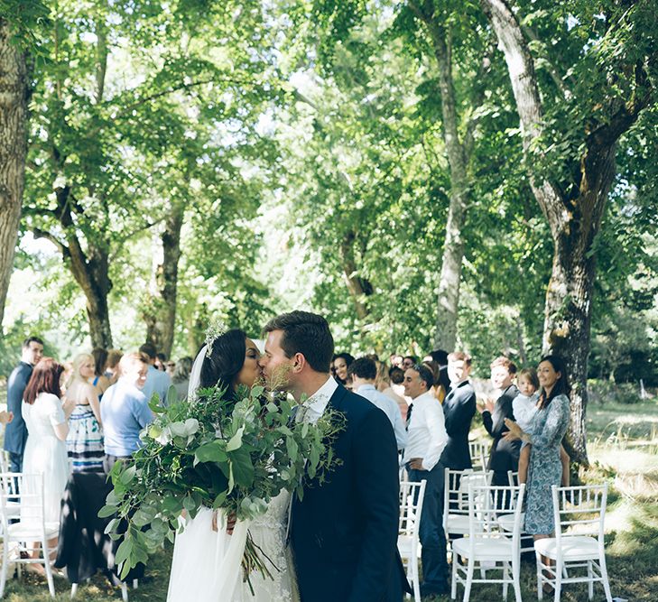 French Chateau Wedding At Château de la Bourlie With Bride In Vintage Gown & Bridesmaids In White Dresses By Silken Studio With Images From Lelia Scarfiotti