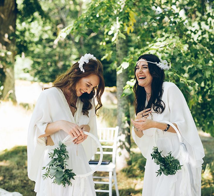 French Chateau Wedding At Château de la Bourlie With Bride In Vintage Gown & Bridesmaids In White Dresses By Silken Studio With Images From Lelia Scarfiotti