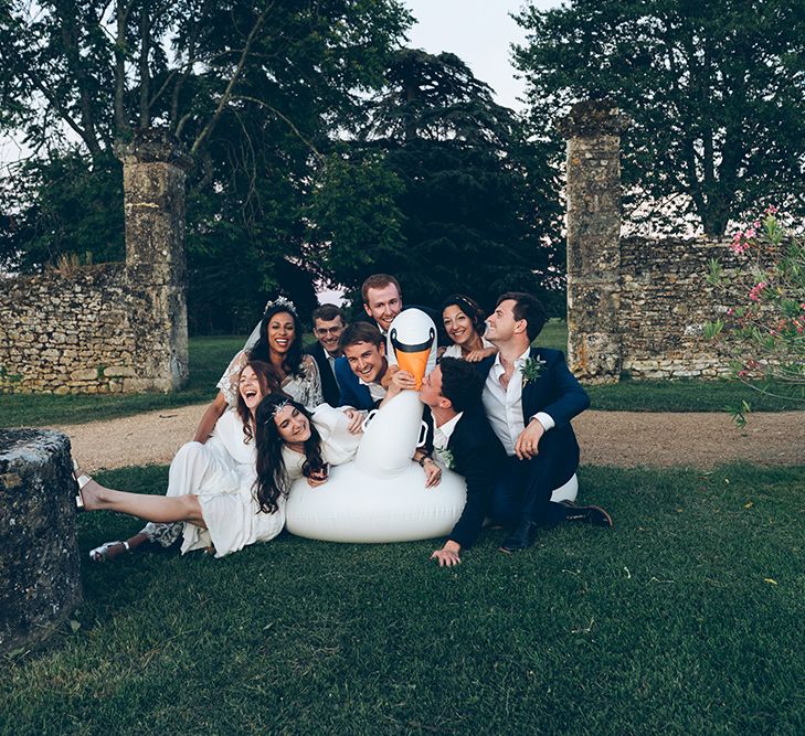 French Chateau Wedding At Château de la Bourlie With Bride In Vintage Gown & Bridesmaids In White Dresses By Silken Studio With Images From Lelia Scarfiotti