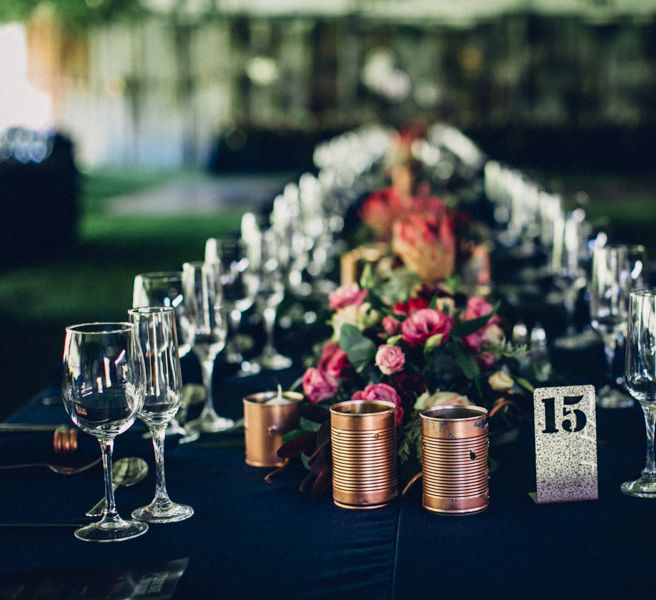 Navy, Red & Copper Wedding Decor | Steampunk Barn Wedding | | Andy & Szerdi Photography | Forman Wedding Films