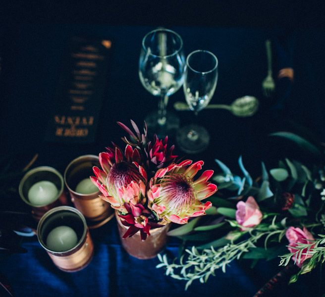 Navy, Red & Copper Wedding Decor | Steampunk Barn Wedding | | Andy & Szerdi Photography | Forman Wedding Films