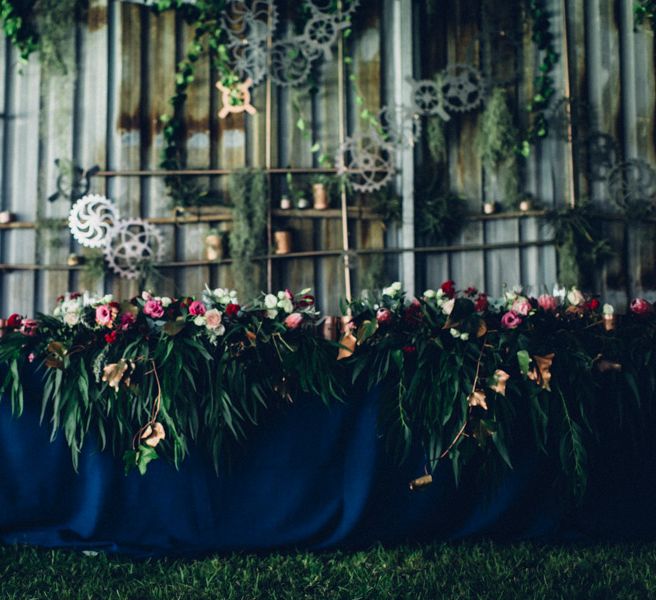 Navy & Burgundy Steampunk Wedding Decor | Andy & Szerdi Photography | Forman Wedding Films