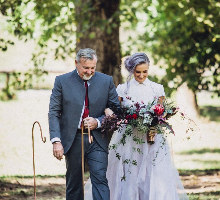 Outdoor Alternative Wedding at Nonnins Family Farm | Bride in Purple Terrence Bray Wedding Dress | Andy & Szerdi Photography | Forman Wedding Films