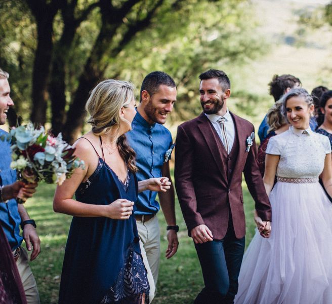 Outdoor Alternative Wedding at Nonnins Family Farm | Bride in Purple Terrence Bray Wedding Dress | Groom in Burgundy Suit | Andy & Szerdi Photography | Forman Wedding Films