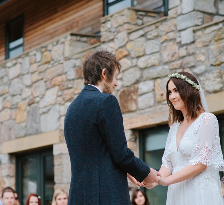 Windmill Barn Wedding With Bride In Bespoke Dress With Delicate Flower Crown & Images And Film From Tub Of Jelly Alternative Wedding Photography