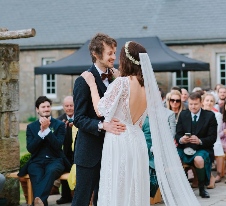 Windmill Barn Wedding With Bride In Bespoke Dress With Delicate Flower Crown & Images And Film From Tub Of Jelly Alternative Wedding Photography