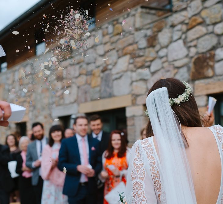 Windmill Barn Wedding With Bride In Bespoke Dress With Delicate Flower Crown & Images And Film From Tub Of Jelly Alternative Wedding Photography