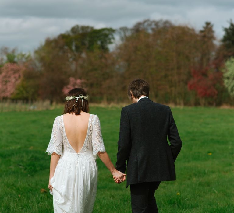 Windmill Barn Wedding With Bride In Bespoke Dress With Delicate Flower Crown & Images And Film From Tub Of Jelly Alternative Wedding Photography