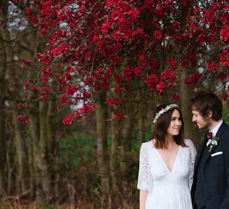 Windmill Barn Wedding With Bride In Bespoke Dress With Delicate Flower Crown & Images And Film From Tub Of Jelly Alternative Wedding Photography