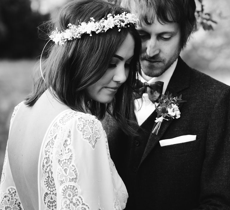 Windmill Barn Wedding With Bride In Bespoke Dress With Delicate Flower Crown & Images And Film From Tub Of Jelly Alternative Wedding Photography