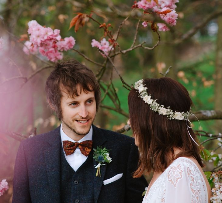 Windmill Barn Wedding With Bride In Bespoke Dress With Delicate Flower Crown & Images And Film From Tub Of Jelly Alternative Wedding Photography