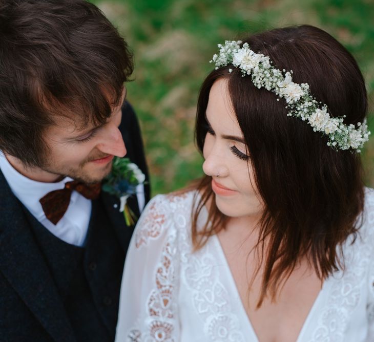 Windmill Barn Wedding With Bride In Bespoke Dress With Delicate Flower Crown & Images And Film From Tub Of Jelly Alternative Wedding Photography