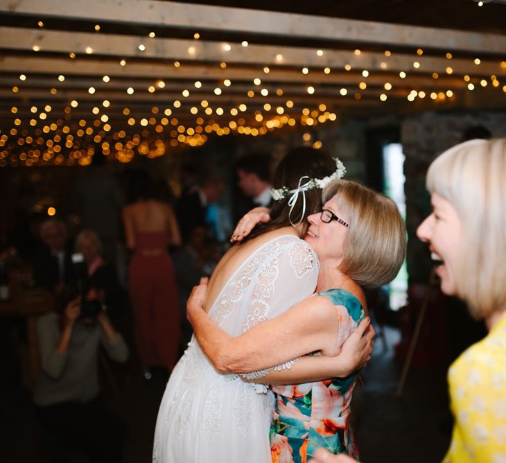 Windmill Barn Wedding With Bride In Bespoke Dress With Delicate Flower Crown & Images And Film From Tub Of Jelly Alternative Wedding Photography