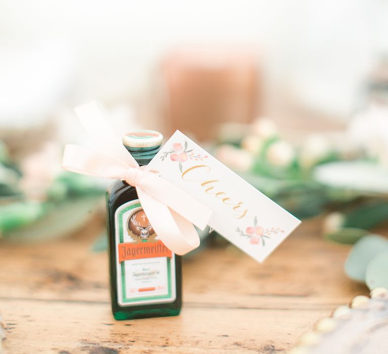 Miniature Jägermeister Wedding Favours | Sung Blue Photography | ROOST Film Co.