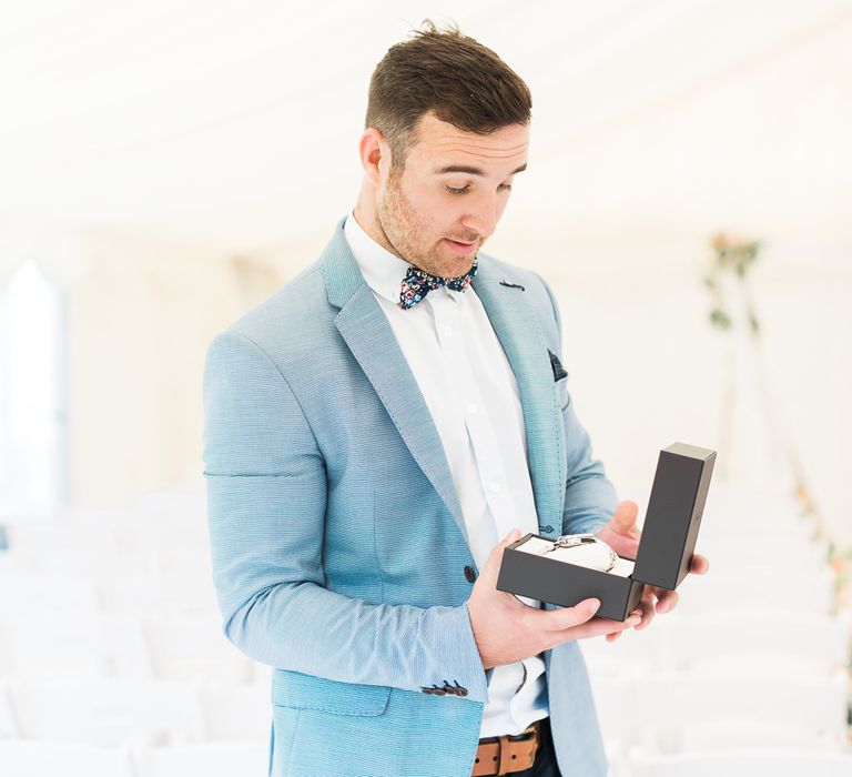 Groom in Zara Blazer & Topman Trousers | Sung Blue Photography | ROOST Film Co.