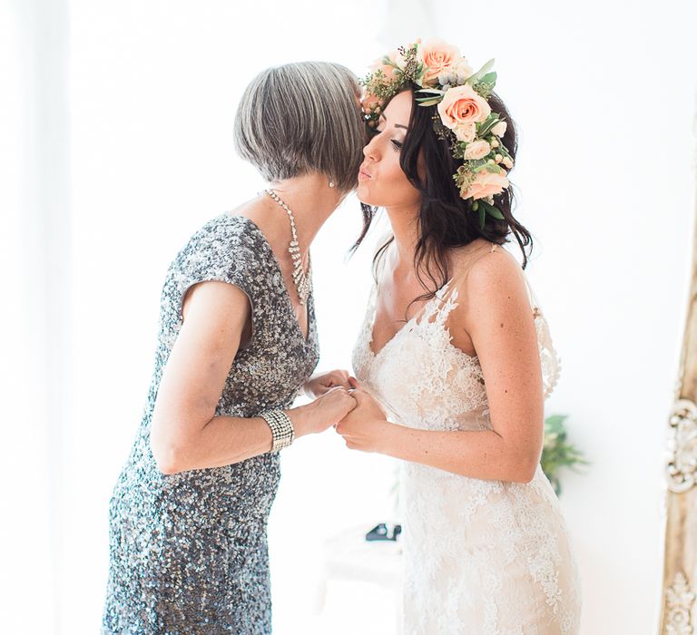 Bride in Lace & Tulle Pronovias Gown | Mother of the Bride | Sung Blue Photography | ROOST Film Co.