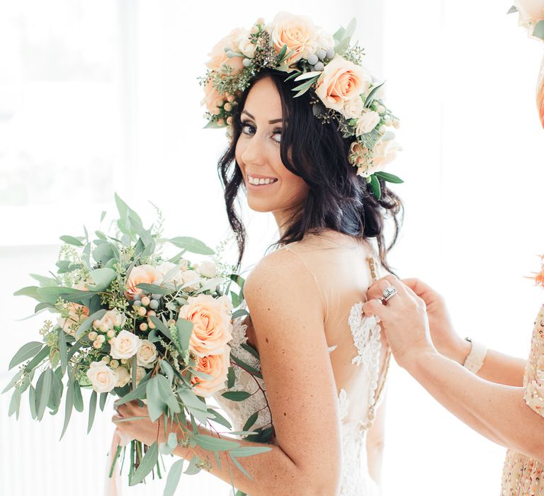 Bride in Lace & Tulle Pronovias Gown | Sung Blue Photography | ROOST Film Co.