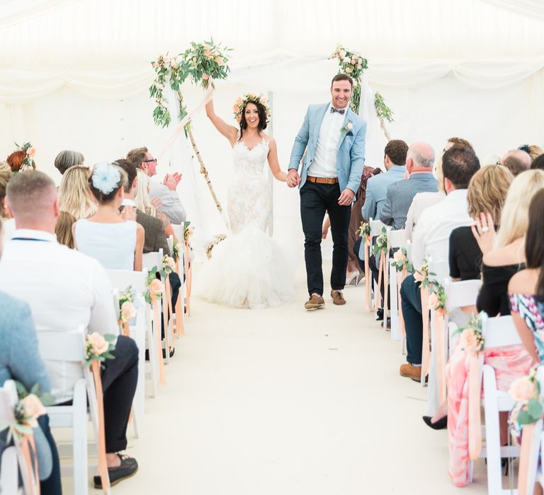 Bride in Lace & Tulle Pronovias Gown | Groom in Zara Blazer & Topman Trousers | Sung Blue Photography | ROOST Film Co.